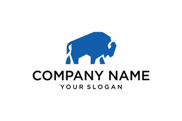 Modern Geometric Blue Bison Buffalo Logo Design Vector Illustration
