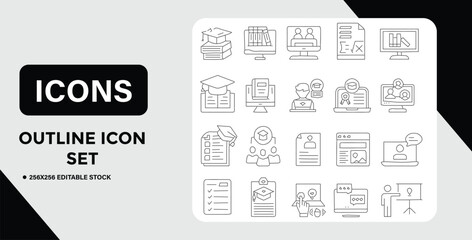 Education and Online Learning Outline Icon Set for Design Projects