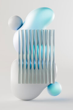 3D fluted glass with glossy blue gradient shapes