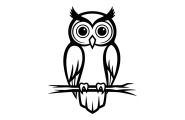 Owl Perched on Branch Line Drawing