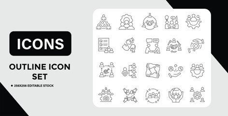 Business and Teamwork Outline Icon Set for Website and Application Design