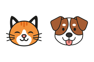 Cute cartoon cat and dog faces isolated on white background illustration