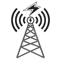 Antenna tower emitting radio waves and lightning