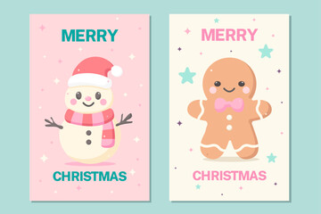 xmas set of two cute cards in candy flat style. vector graphic art of group christmas cards with greetings