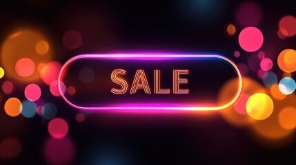 glowing neon sale sign with bokeh