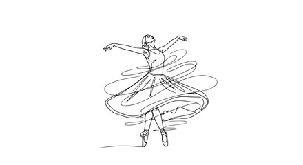 Fototapeta premium Single line drawing of a dancer spinning gracefully, minimalist movement art