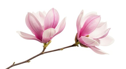 Pink magnolia blossoms on isolated on white background
