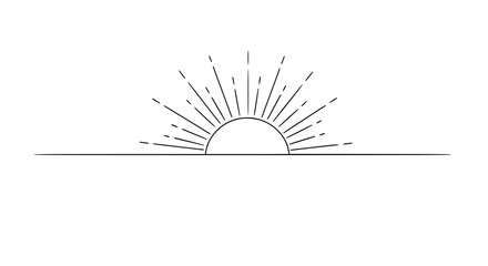 Single line drawing of a sunrise over the ocean, minimalist nature art