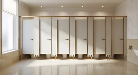 Restroom with Marble Floors and Brass Fixtures