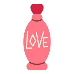 Perfume icon. Pink bottle with text Love. Mother valentine day illustration vector element and symbol