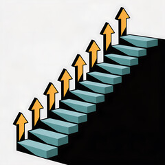 Ascending staircase with upward pointing arrows symbolizing progress growth and success in a business or personal development context