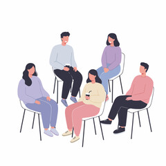 Flat Style Detailed Group Therapy Session Support Mental Health Illustration