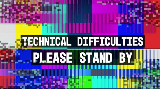 Technical Difficulties and Please Stand By Screen - A Colorful Television Screen Displaying a Broadcast Error Message