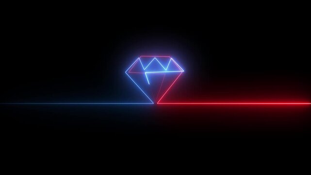 Abstract glowing of Diamond. Crystal jewel stone symbol for neon icon animation with back background.