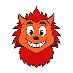 Smiling orange cartoon creature with spiky red hair isolated on white background