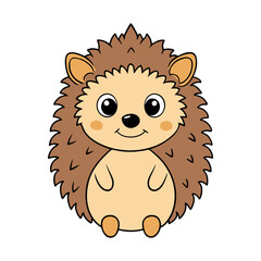 Cute cartoon hedgehog with big eyes and a smile isolated on white background