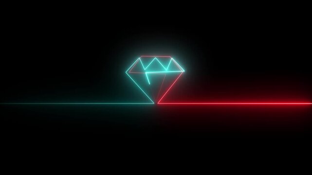 Abstract glowing of Diamond. Crystal jewel stone symbol for neon icon animation with back background.