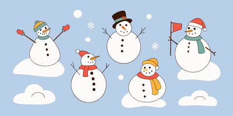 Charming Collection of Diverse Snowman Vector Illustrations for Winter Holidays