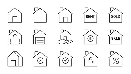 Fototapeta premium House icon set. Home, building, architecture, apartment, real estate symbol. Vector illustration. Editable stroke. Flat design. Isolated on a white background.