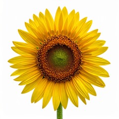 Fototapeta premium Vibrant Sunflower Blossom with Yellow Petals and Brown Center on White