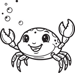 Smiling Crab in Ornamental Frame – Cute Marine Vector