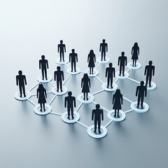 Abstract representation of a connected network of diverse silhouetted human figures illustrating teamwork and collaboration