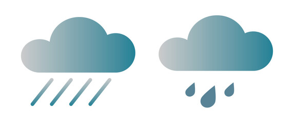 Minimal Rain Cloud Vector Icons — Gradient Weather Forecast Symbols with Rainfall and Drops