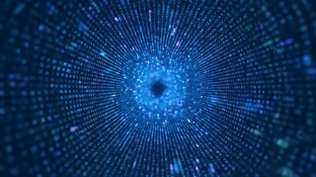 Abstract digital tunnel with binary code stream futuristic technology
