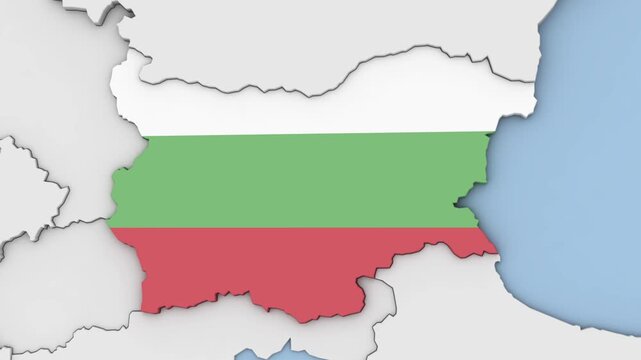 3d rendered animation of Bulgaria on the Europe map with their national flag