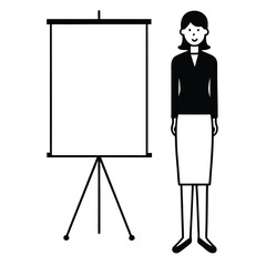 Business woman and man presenting with blank boards in 3D cartoon style illustration
