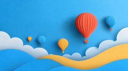 Obraz premium colorful paper balloons above clouds,