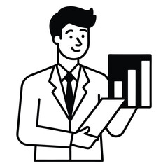 Businessman working on laptop in office cartoon vector illustration