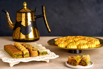 Traditional arabic sweets baklava and semolina maamoul  cookies 