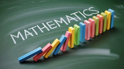 Colorful chalk sticks with mathematics written on blackboard – Suitable for math education visuals, school branding, or creative classroom design