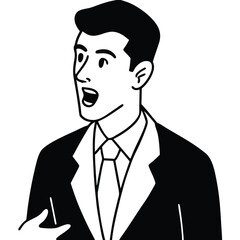 Businessman in suit holding phone thinking confidently