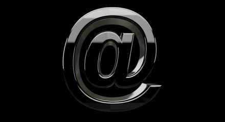 Striking 3d metallic at symbol emoji for email and online communication concepts