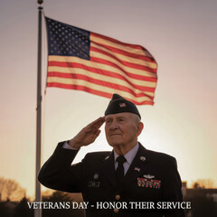 Veteran in uniform salutes US Flag at sunset Honor Their Service solemn tribute to military dignity and courage