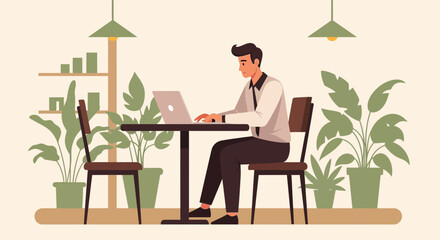 A Person Working With a Laptop at the Table in a Modern Interior Design