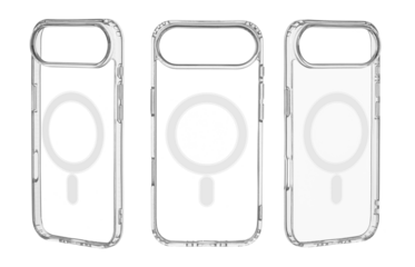 A clear Set silicone 17 Air case with MagSafe support on a white background offers sleek protection. Its transparent design highlights the device’s style.