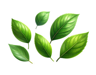 Fototapeta premium Grüne, schwebende Blätter, transparenter Hintergrund, PNG