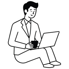 Professional businessman in a suit working on a laptop in the office