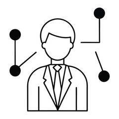 A smiling businessman in a black&nbsp;suit with a hat is a funny&nbsp;cartoon&nbsp;illustration&nbsp;vector character of a person at work