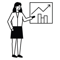 Businesswoman in an office suit drawing a growth graph on a whiteboard during a finance meeting for a successful presentation