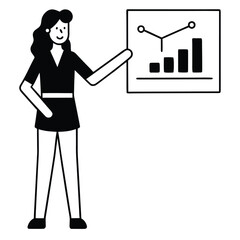 Business woman illustration silhouette with chart and whiteboard vector art design