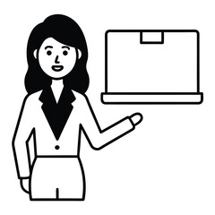 Businesswoman multitasking with laptop headset and blank sign in office environment