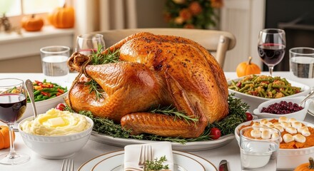Festive Roast Turkey Dinner Spread Ready for Holiday Celebration
