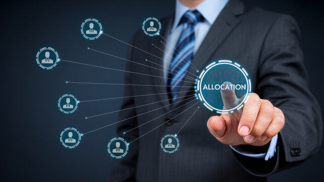 Businessman touching a digital interface with allocation icons satellite