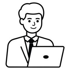 Cartoon businessman smiling with laptop in office suit vector illustration