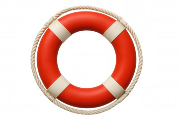 Red lifebuoy ring symbolizing safety, rescue and emergency flotation for nautical, marine and water protection concepts