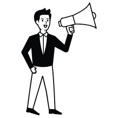 Businessman shouting through megaphone cartoon illustration